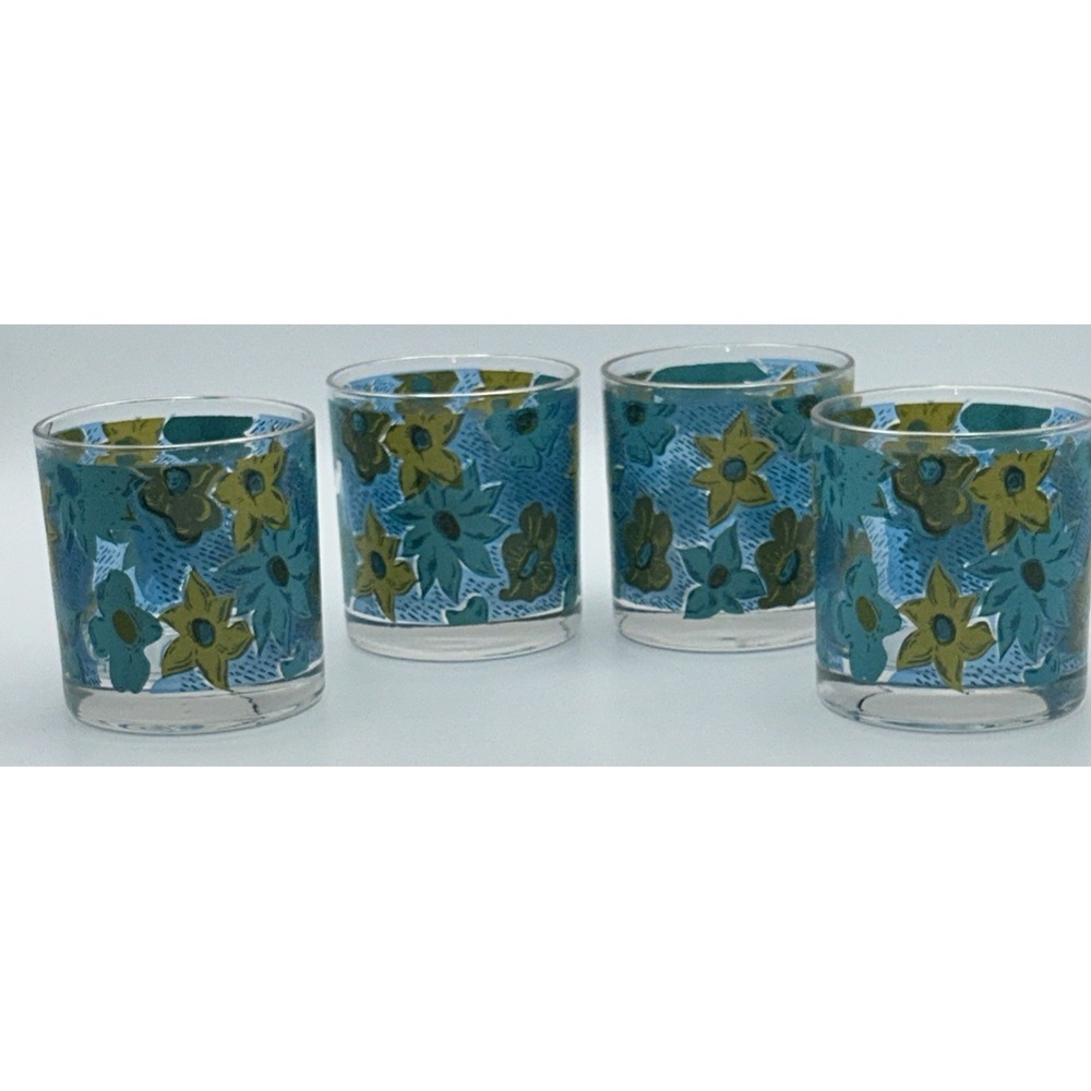 Vtg Rare MCM 4 Federal Swankware Glasses Mod Turquoise Avocado Floral #6529